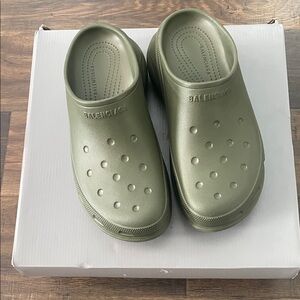 Balenciaga Olive Green Slip-On Shoes